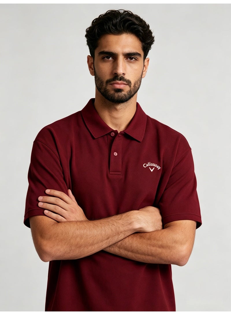 Callaway Men’s Burgundy Solid Short Sleeve Golf Polo Shirt with White Printed Chest Logo - Image 5