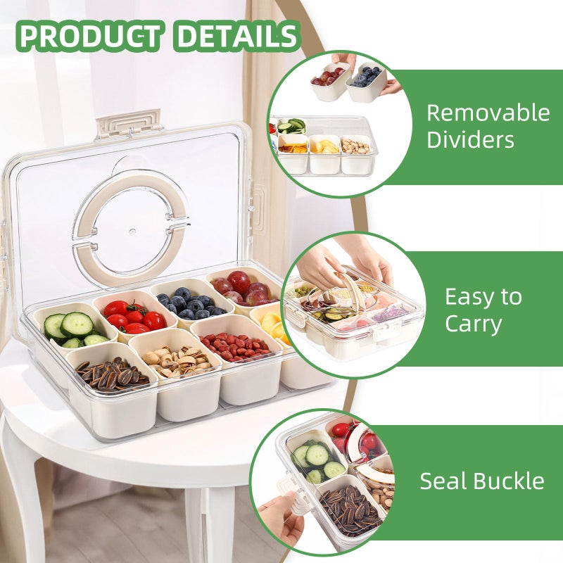 shopwithgreen Divided Serving Tray with Lid and Handle, Portable Snackle Box Charcuterie Container for Party, Veggies, Snack, Fruit, Nuts, Candy, Christmas Tray Snack Box for Entertaining, Picnic - Image 5