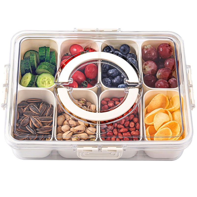 shopwithgreen Divided Serving Tray with Lid and Handle, Portable Snackle Box Charcuterie Container for Party, Veggies, Snack, Fruit, Nuts, Candy, Christmas Tray Snack Box for Entertaining, Picnic - Image 1