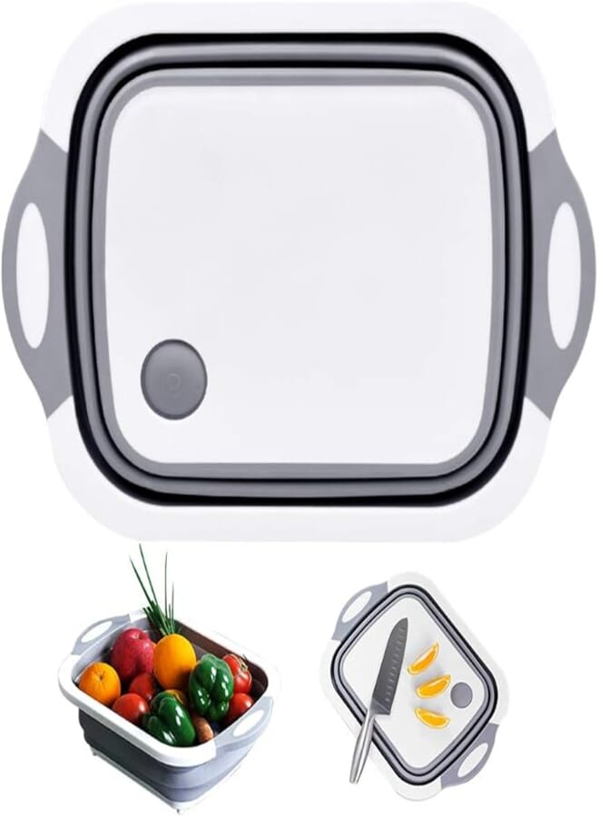 Acelane Collapsible Cutting Board with Colander, Folding Dish Washing Tub, Food Grade Sink Storage Basket for Washing and Draining Foods, Vegetables, Fruits, Salad