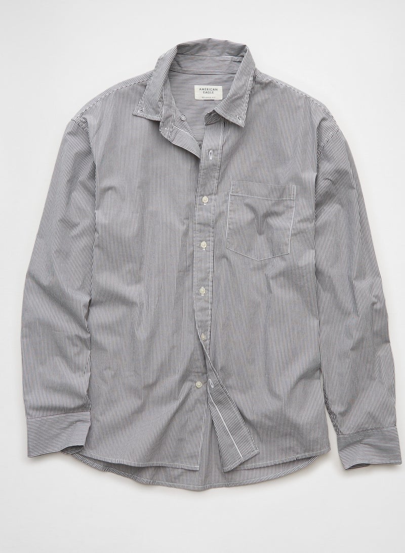 American Eagle AE Everyday Poplin Striped Button-Up Shirt  - Image 3