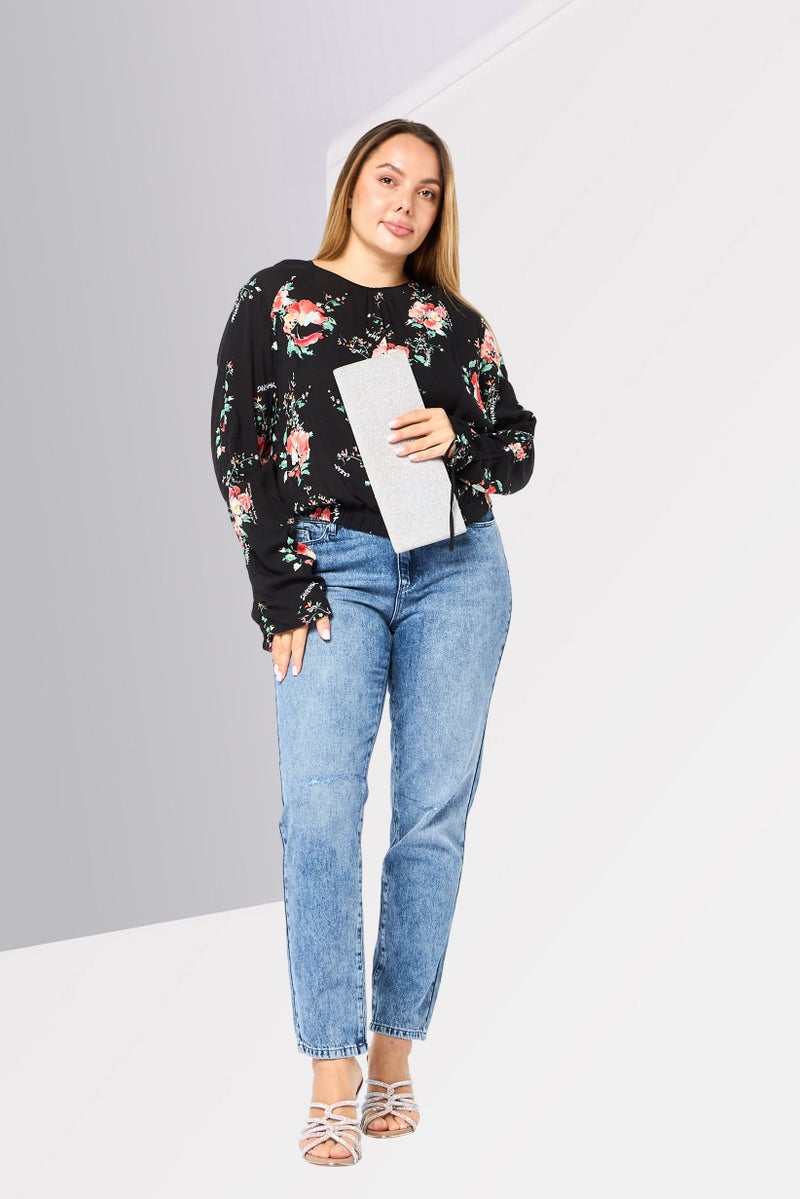 DESIGUAL Women Jewel Neck Long Sleeve Floral Print Blouse, Multicolor - Image 2