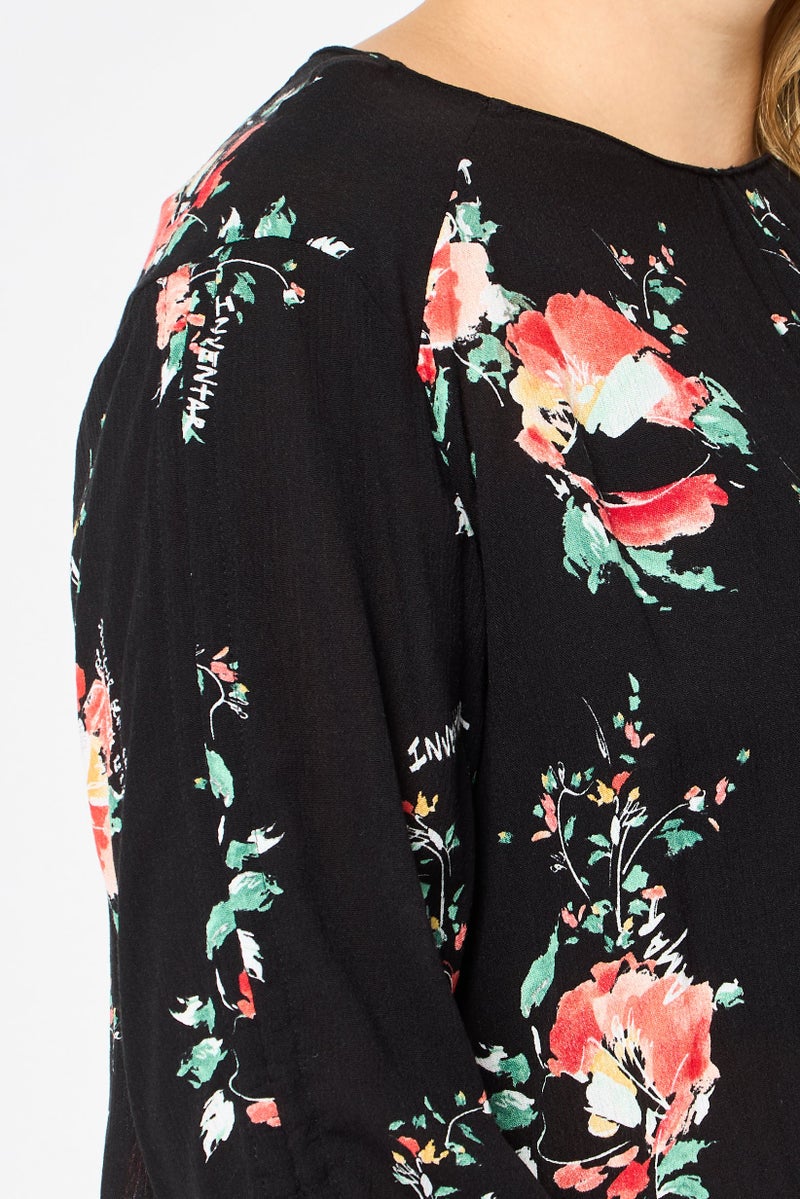 DESIGUAL Women Jewel Neck Long Sleeve Floral Print Blouse, Multicolor - Image 3