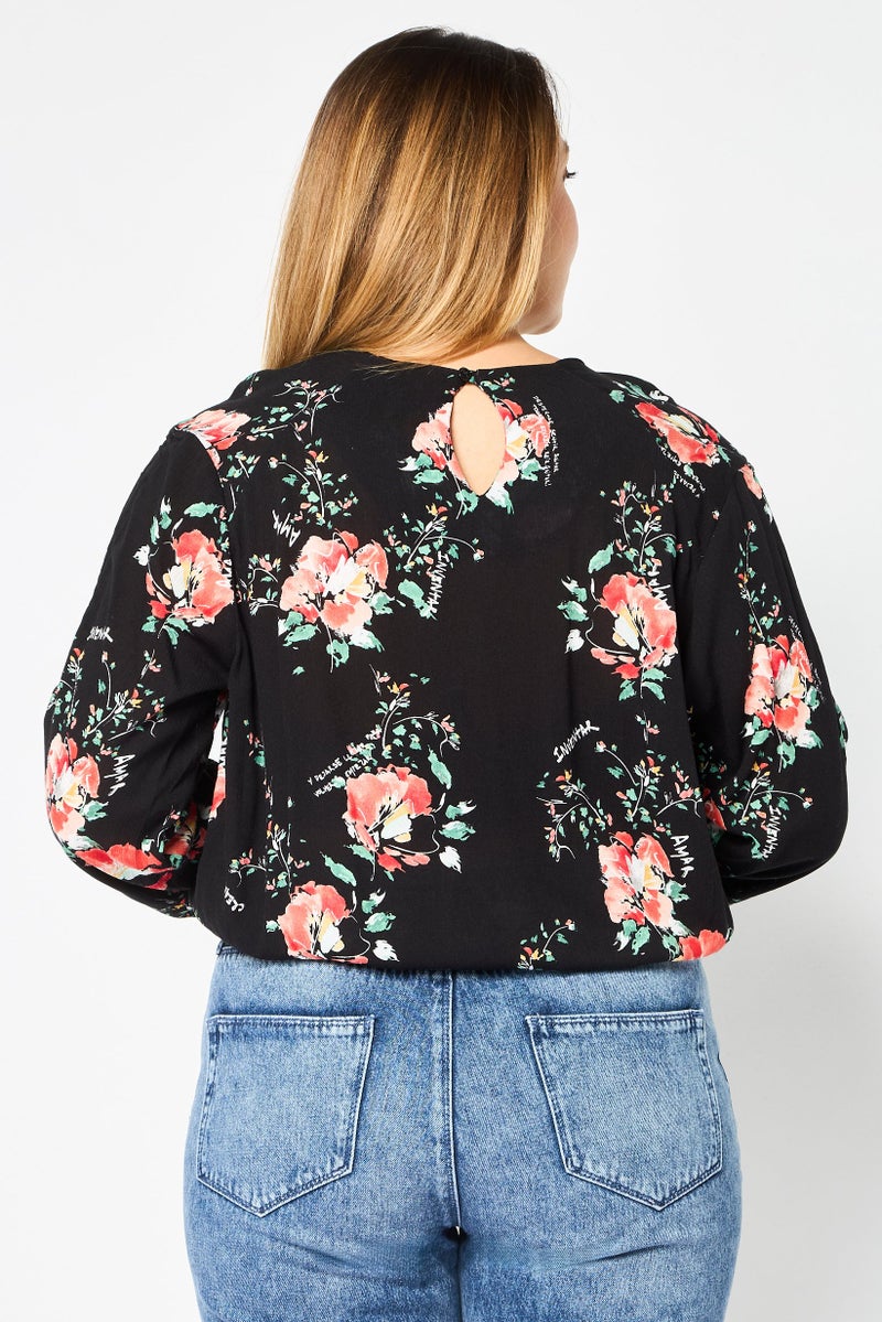 DESIGUAL Women Jewel Neck Long Sleeve Floral Print Blouse, Multicolor - Image 4