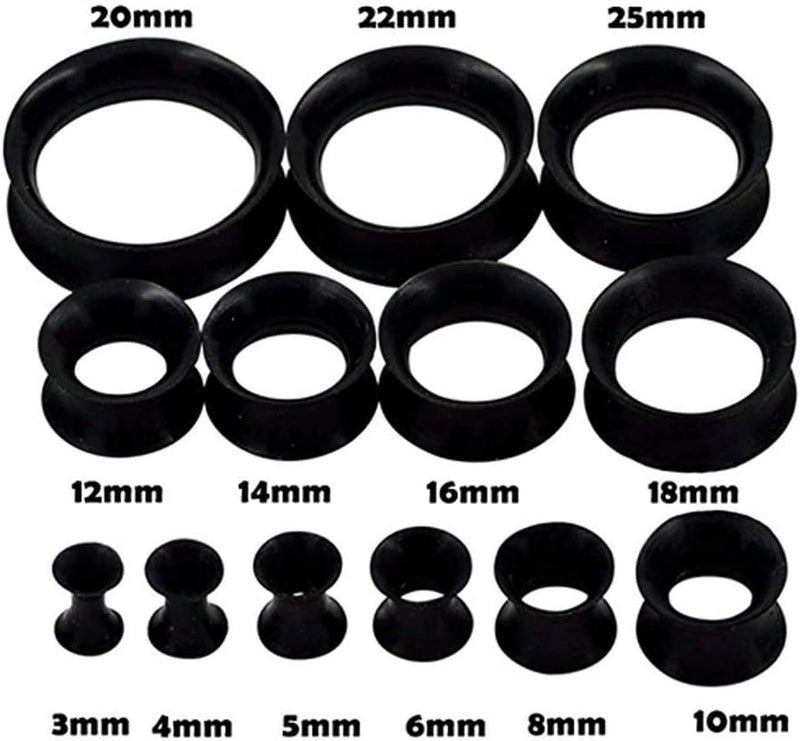 Qmcandy 1/2/9 Pairs Black Thin Silicone Flexible Ear Skin Hollow Tunnels Plugs Piercing 8g-1 inch - Image 4