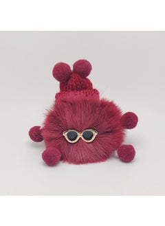 Generic Faux Angora Rabbit Pompom Keychain Wine red 