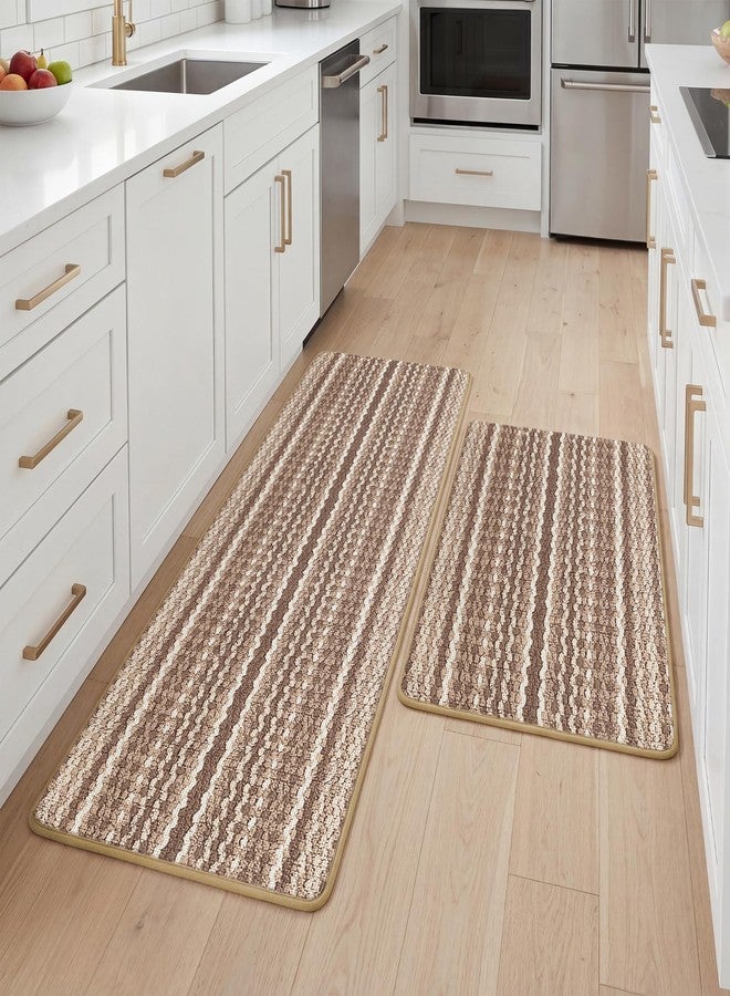 Carvapet Non Slip Kitchen Rugs and Mats Set of 2, Washable Absorbent Kitchen Runner Rugs for Floor in Front of Sink with Rubber Backing, Brown 17" x 30" + 17" x 59" - Image 1