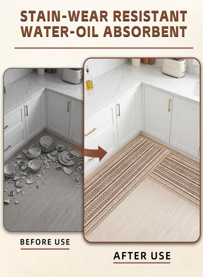Carvapet Non Slip Kitchen Rugs and Mats Set of 2, Washable Absorbent Kitchen Runner Rugs for Floor in Front of Sink with Rubber Backing, Brown 17" x 30" + 17" x 59" - Image 2