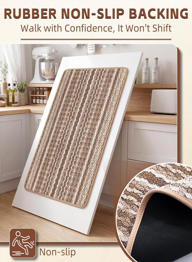 Carvapet Non Slip Kitchen Rugs and Mats Set of 2, Washable Absorbent Kitchen Runner Rugs for Floor in Front of Sink with Rubber Backing, Brown 17" x 30" + 17" x 59" - Image 3