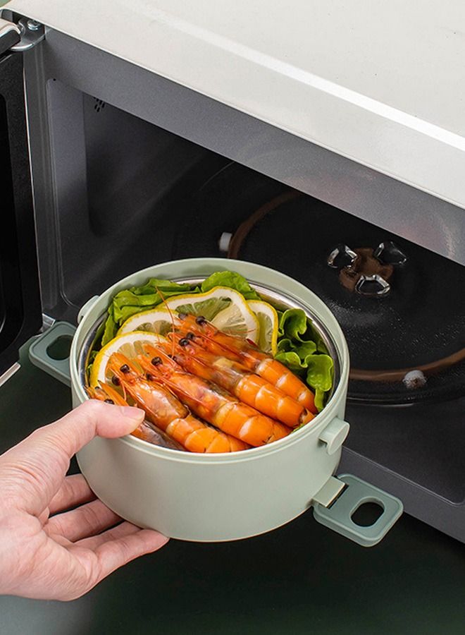2-Layer Round Thermal Lunch Box Set 304 Stainless Steel Food Container Stackable Bento Box for Adults Kids Green