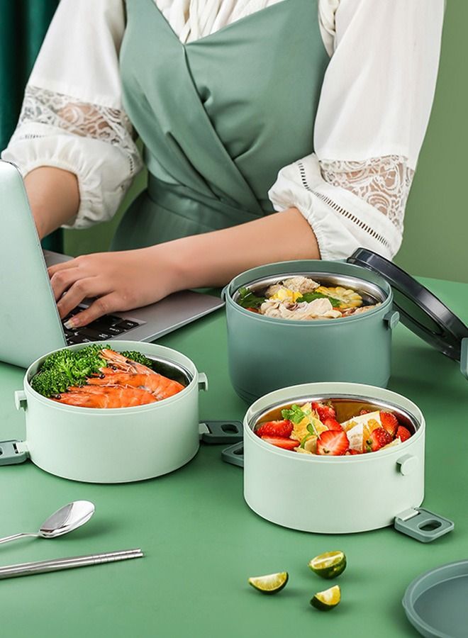 2-Layer Round Thermal Lunch Box Set 304 Stainless Steel Food Container Stackable Bento Box for Adults Kids Green