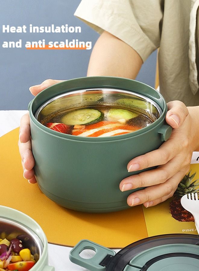 2-Layer Round Thermal Lunch Box Set 304 Stainless Steel Food Container Stackable Bento Box for Adults Kids Green