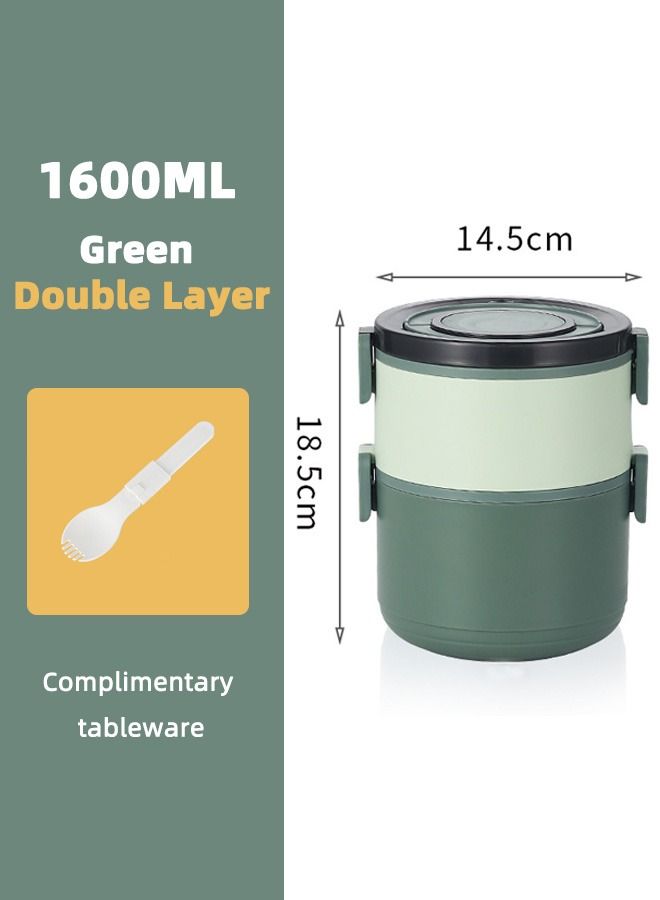 2-Layer Round Thermal Lunch Box Set 304 Stainless Steel Food Container Stackable Bento Box for Adults Kids Green