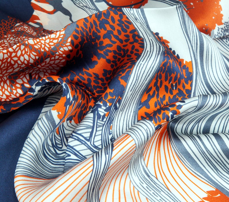 MEISEE 100% Pure Mulberry Silk Medium Square Scarf Head Scarf for Women (in) Natural Silk Neckerchief Printed Headscarf with Gift Packed (Orange tree) - Image 3