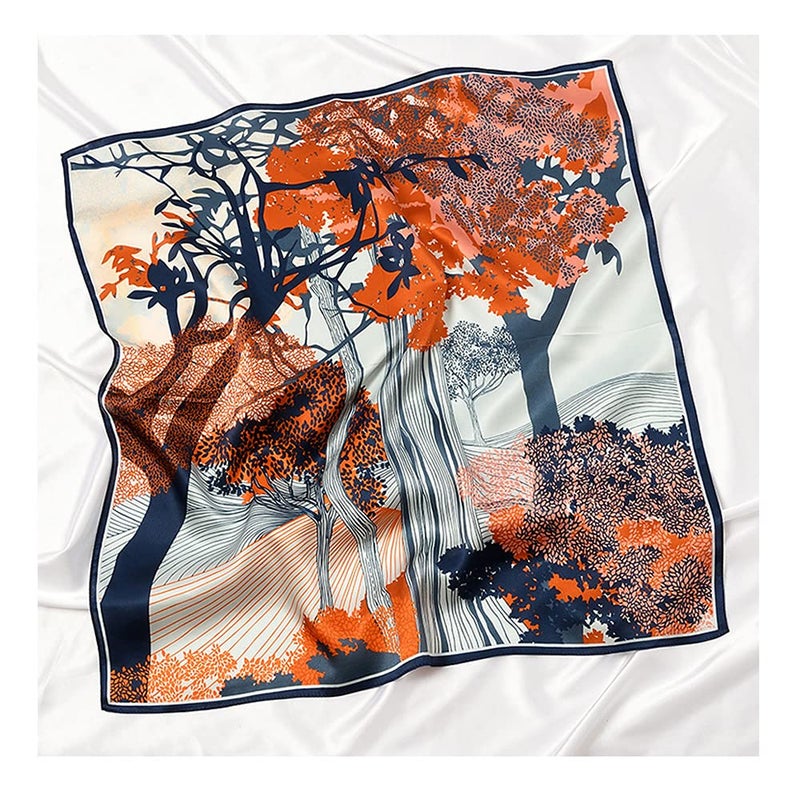 MEISEE 100% Pure Mulberry Silk Medium Square Scarf Head Scarf for Women (in) Natural Silk Neckerchief Printed Headscarf with Gift Packed (Orange tree) - Image 5