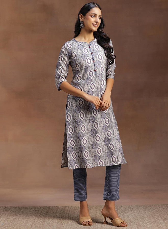 Libas Womens Printed Silk Blend Straight Kurta With Trousers and Dupatta - Image 3