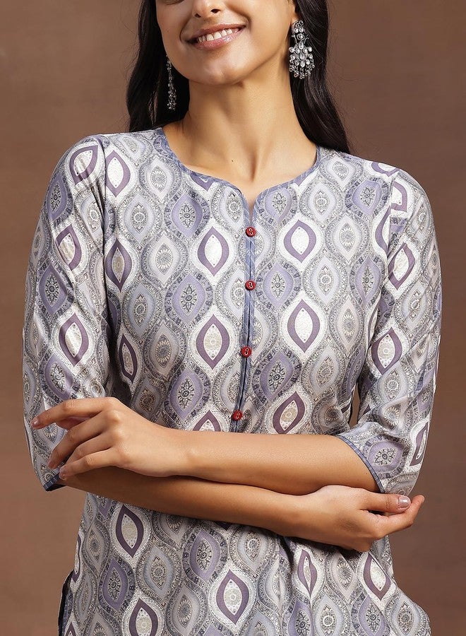 Libas Womens Printed Silk Blend Straight Kurta With Trousers and Dupatta - Image 5