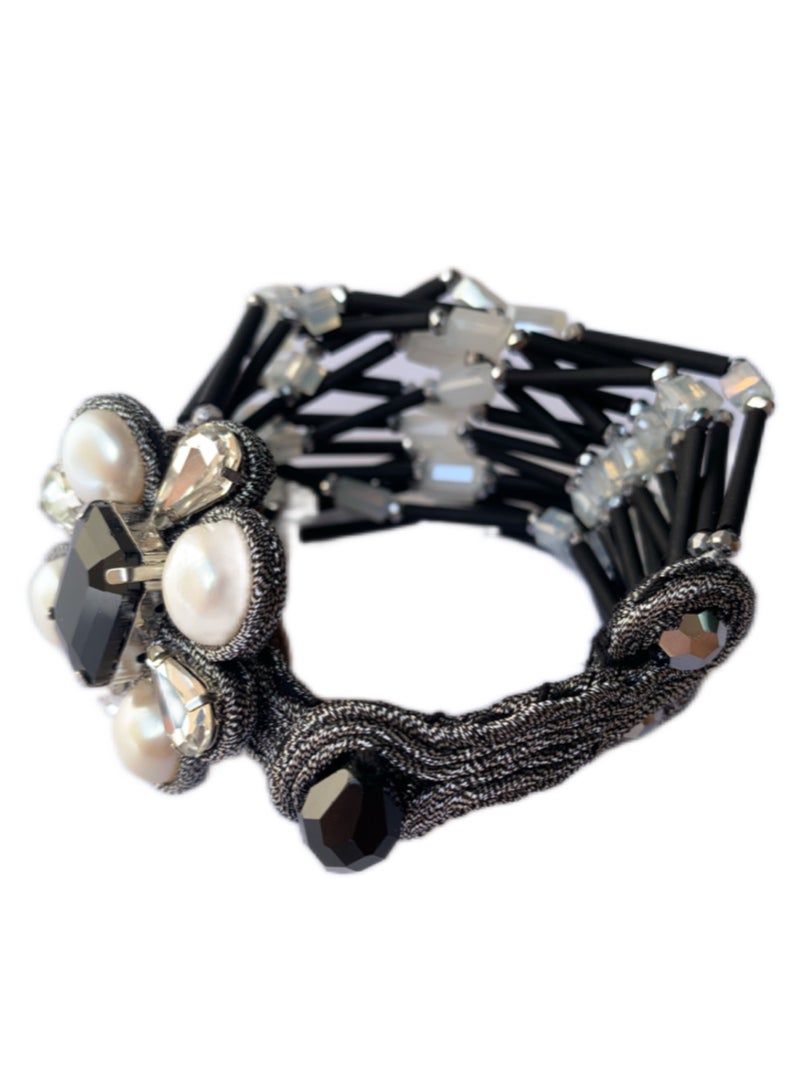 Royalace Women’s Black and White Bracelet with Stones - Image 1