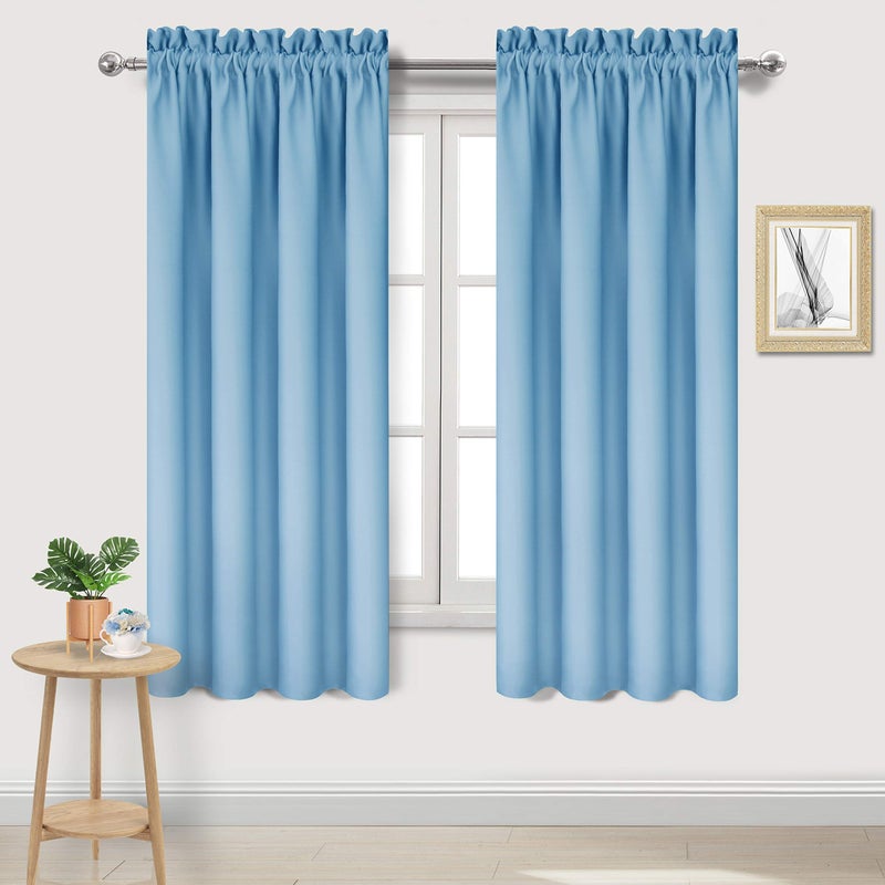 DWCN Blackout Curtains  Thermal Insulated Energy Saving  Noise Reducing Bedroom and Living Room Curtains Light Blue W 42x L 63 Inch Set of 2 Rod Pocket Curtain Panels
