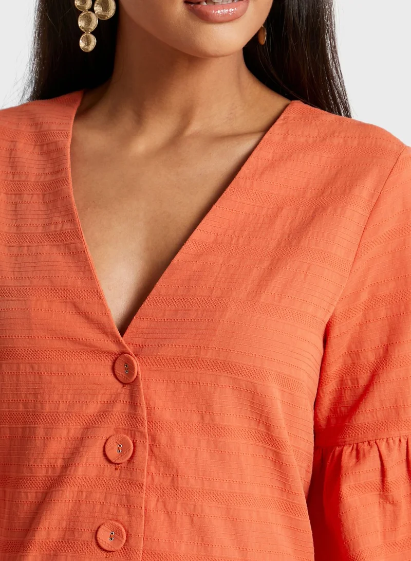 Khizana Puffed Sleeve Textured Midi Dress
