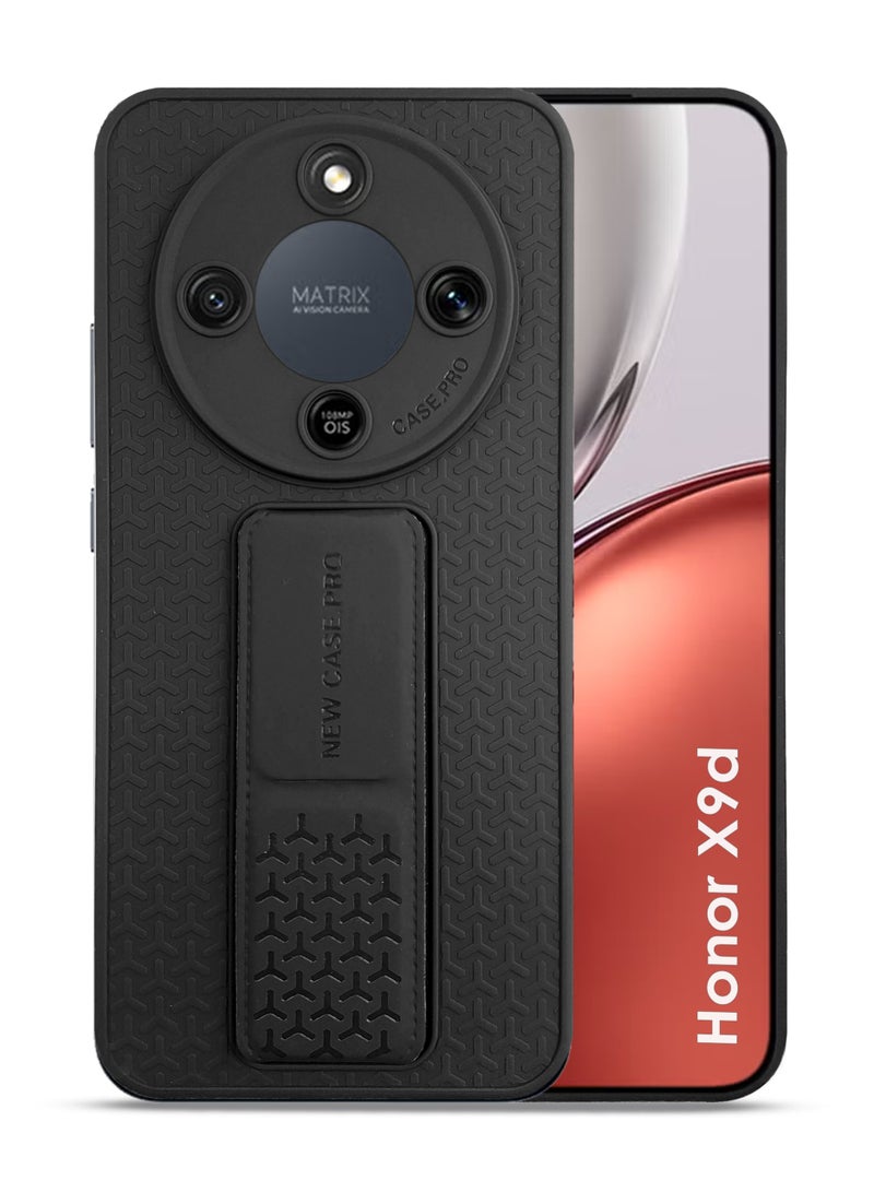 Honor X9d Hand Grip Case Cover - Magnetic Hand Grip Holder & Kickstand - Strong Grip for Magnetic Car Holder, Stylish Silicone Case & Functional, Ultimate Convenience & Hands-Free Viewing - Black - Image 1