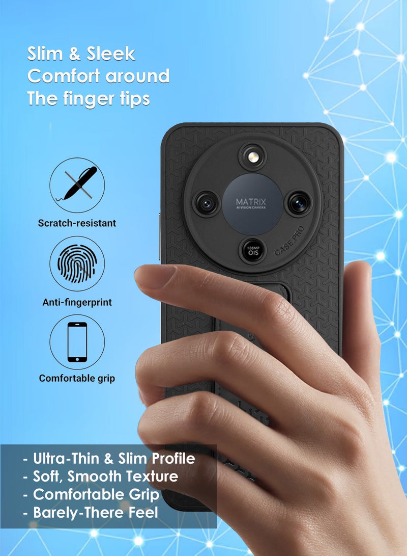 Honor X9d Hand Grip Case Cover - Magnetic Hand Grip Holder & Kickstand - Strong Grip for Magnetic Car Holder, Stylish Silicone Case & Functional, Ultimate Convenience & Hands-Free Viewing - Black - Image 4