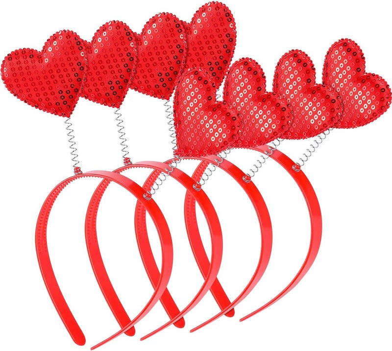 Zhehao 4 Pack Valentines Day Heart Headband Heart Headbopper Valentine Red Plastic Headband for Holiday Costume Party - Image 1