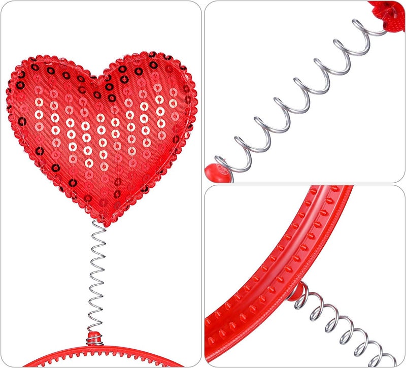 Zhehao 4 Pack Valentines Day Heart Headband Heart Headbopper Valentine Red Plastic Headband for Holiday Costume Party - Image 2