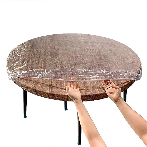 LIBERECOO Clear Round Fitted Vinyl Tablecloth for 37-42" Diameter Tables - Heavy Duty Elasticized Table Cover Elastic Edged Plastic Table Cloth Protector - Image 1