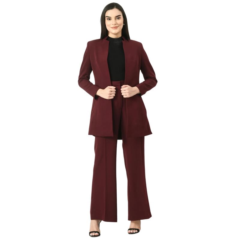Exude طقم بليزر بلون النبيذ وسروال بوت كوت للنساء - Image 1
