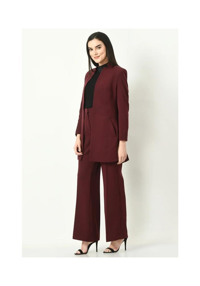 Exude طقم بليزر بلون النبيذ وسروال بوت كوت للنساء - Image 3