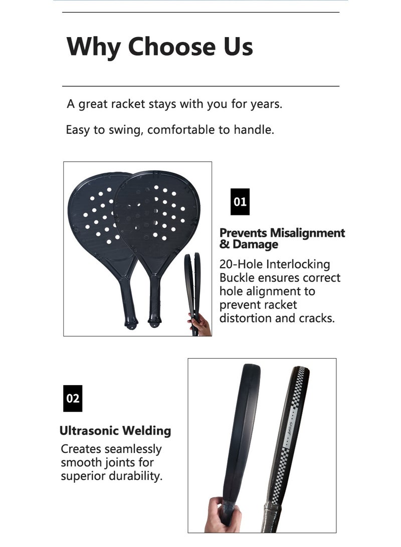 WALALLA 2 Pack Padel Tennis Racquet, Professional Paddle Tennis Racket, Lightweight Paddle Racquet  with Carry Bag, 2 Tennis for Men & Women - Image 4