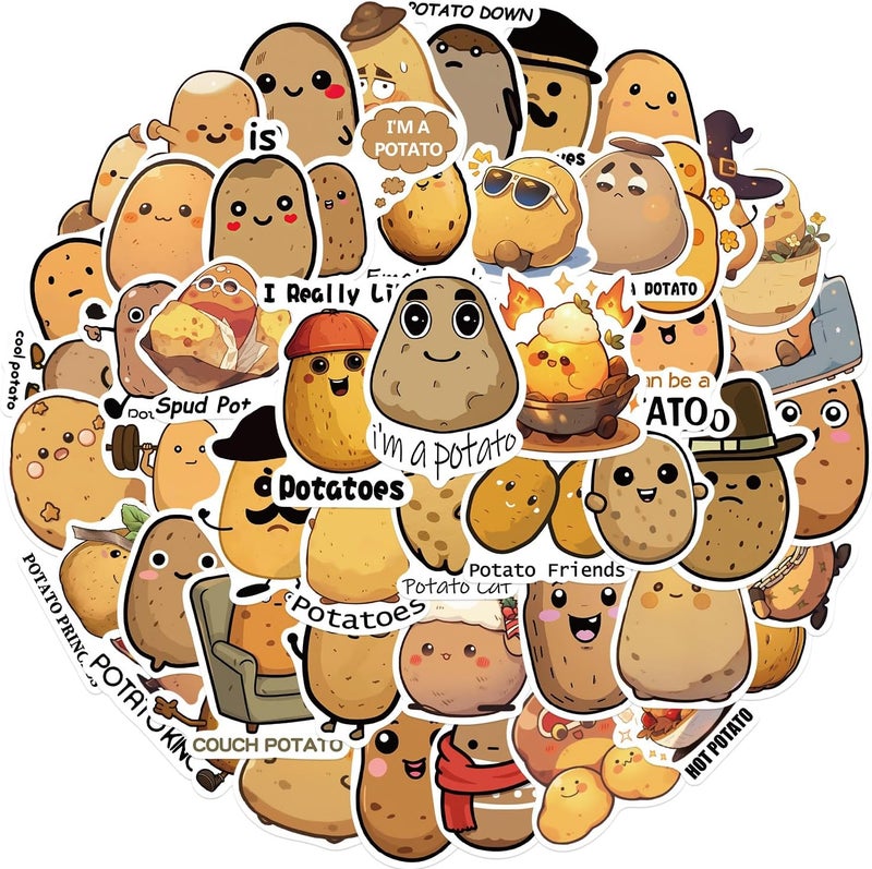 AUCEKO Pack of 50 Funny Potatoes Stickers Pack Potatoes Sticker Set Waterproof Vinyl Stickers for Laptop Children Cars Motorcycle Bicycle Skateboard Luggage Suitcase Computer Sticker Graffiti Decal - Image 1