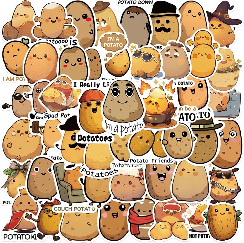 AUCEKO Pack of 50 Funny Potatoes Stickers Pack Potatoes Sticker Set Waterproof Vinyl Stickers for Laptop Children Cars Motorcycle Bicycle Skateboard Luggage Suitcase Computer Sticker Graffiti Decal - Image 4