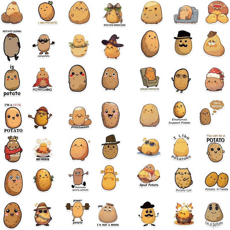 AUCEKO Pack of 50 Funny Potatoes Stickers Pack Potatoes Sticker Set Waterproof Vinyl Stickers for Laptop Children Cars Motorcycle Bicycle Skateboard Luggage Suitcase Computer Sticker Graffiti Decal - Image 3