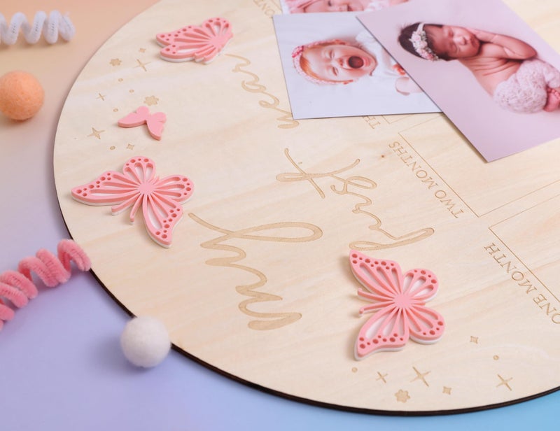 TERJIO My First Year Wood Photo Board for Butterfly - Acrylic 3D Butterfly for 1st Birthday Party Decor,1-12 Months Photo Wooden Board Party Surprises for Baby Girl,First Birthday Butterfly Baby Shower - Image 5