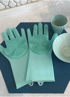 AGD Multifunctional Thick Heat Resistant Silicone Cleaning Gloves Home Dish Washing Car Cleaning Pet Hair Grooming Gloves (Green)  - Image 2