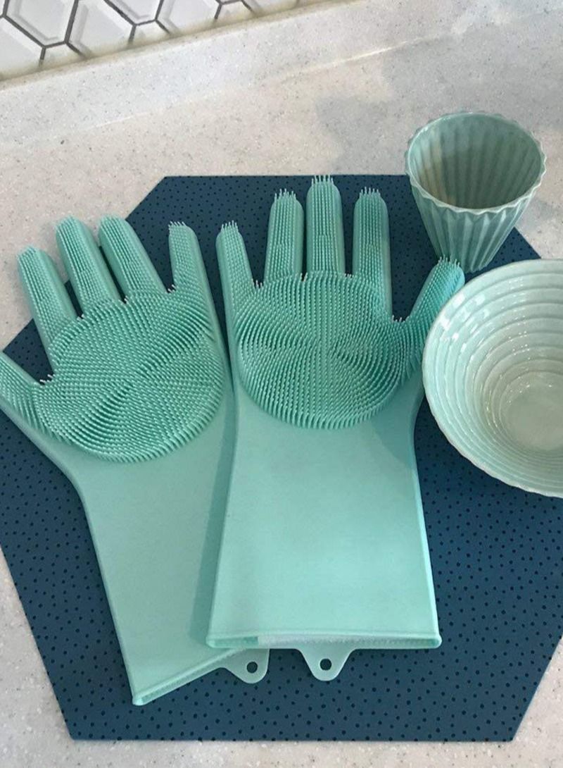 AGD Multifunctional Thick Heat Resistant Silicone Cleaning Gloves Home Dish Washing Car Cleaning Pet Hair Grooming Gloves (Green)  - Image 2