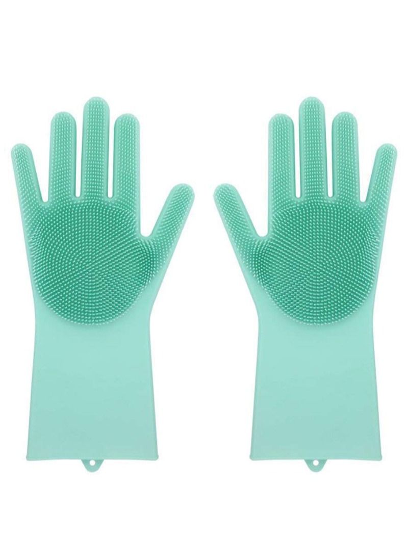 AGD Multifunctional Thick Heat Resistant Silicone Cleaning Gloves Home Dish Washing Car Cleaning Pet Hair Grooming Gloves (Green)  - Image 1