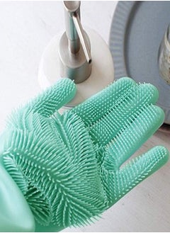 AGD Multifunctional Thick Heat Resistant Silicone Cleaning Gloves Home Dish Washing Car Cleaning Pet Hair Grooming Gloves (Green)  - Image 3