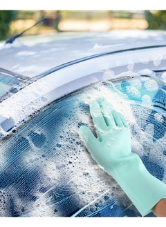 AGD Multifunctional Thick Heat Resistant Silicone Cleaning Gloves Home Dish Washing Car Cleaning Pet Hair Grooming Gloves (Green)  - Image 4
