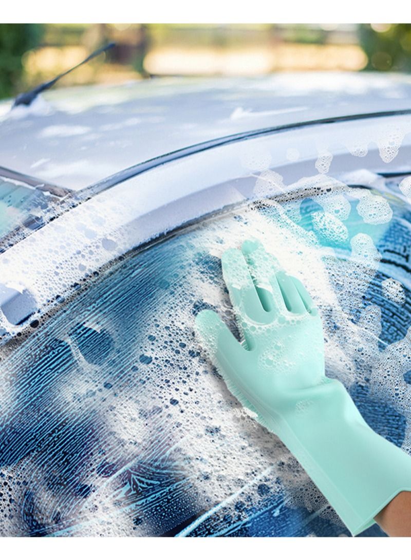 AGD Multifunctional Thick Heat Resistant Silicone Cleaning Gloves Home Dish Washing Car Cleaning Pet Hair Grooming Gloves (Green)  - Image 4