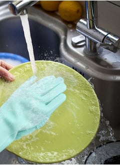 AGD Multifunctional Thick Heat Resistant Silicone Cleaning Gloves Home Dish Washing Car Cleaning Pet Hair Grooming Gloves (Green)  - Image 5