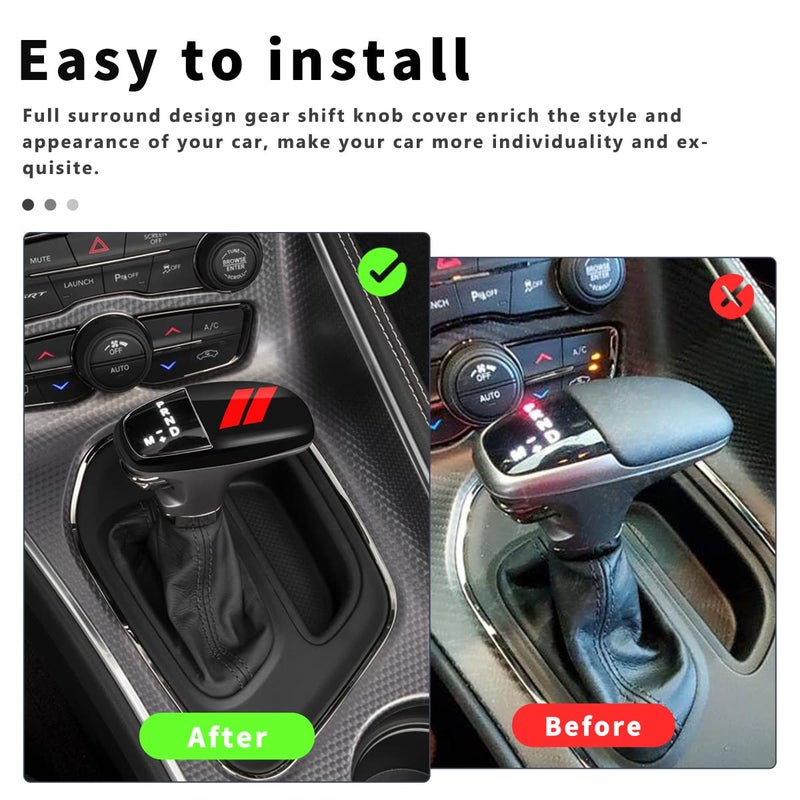 auovo Gear Shift Knob Cover Trim for Charger Accessories Challenger 2015-2023 / Durango 2016-2024 (Black-Red) - Image 3