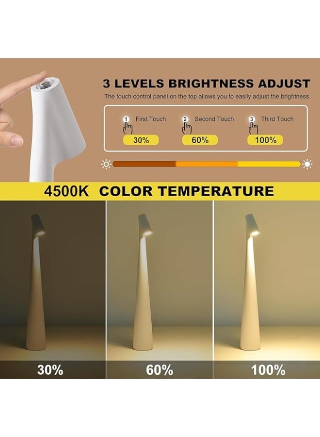 Portable LED Metal Table Lamp with Touch Control, 3 Brightness Levels & 3 Color Modes, Rechargeable Cordless Night Light – White - Image 4