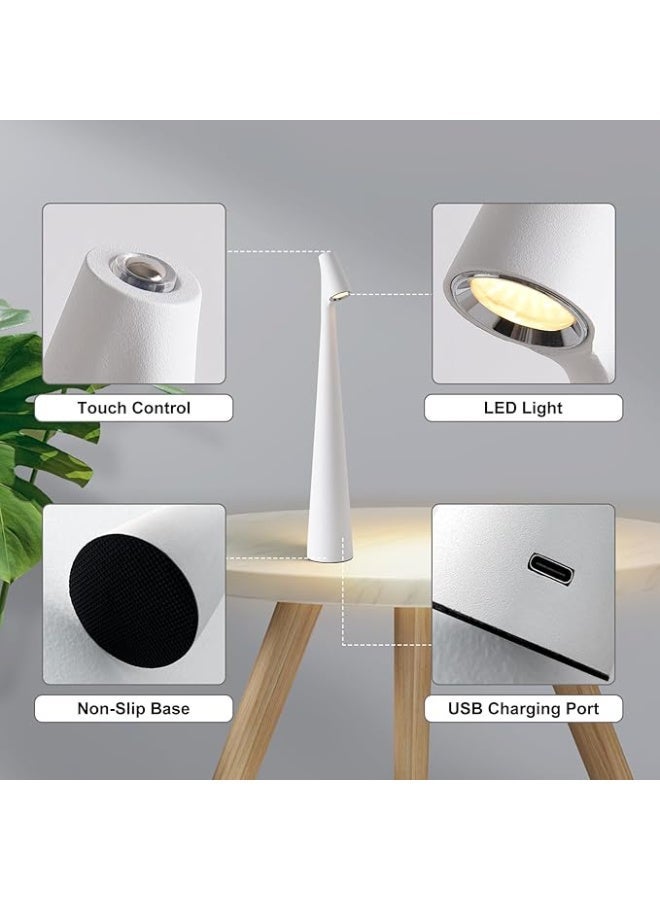 Portable LED Metal Table Lamp with Touch Control, 3 Brightness Levels & 3 Color Modes, Rechargeable Cordless Night Light – White - Image 3
