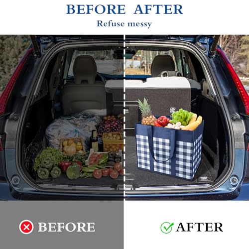 WISELIFE Reusable Grocery Shopping Bags 10 Pack Large Foldable Tote Bags Bulk, Eco Produce Bags with Long Handle for Shopping Groceries Clothes (Plaid B) - Image 4