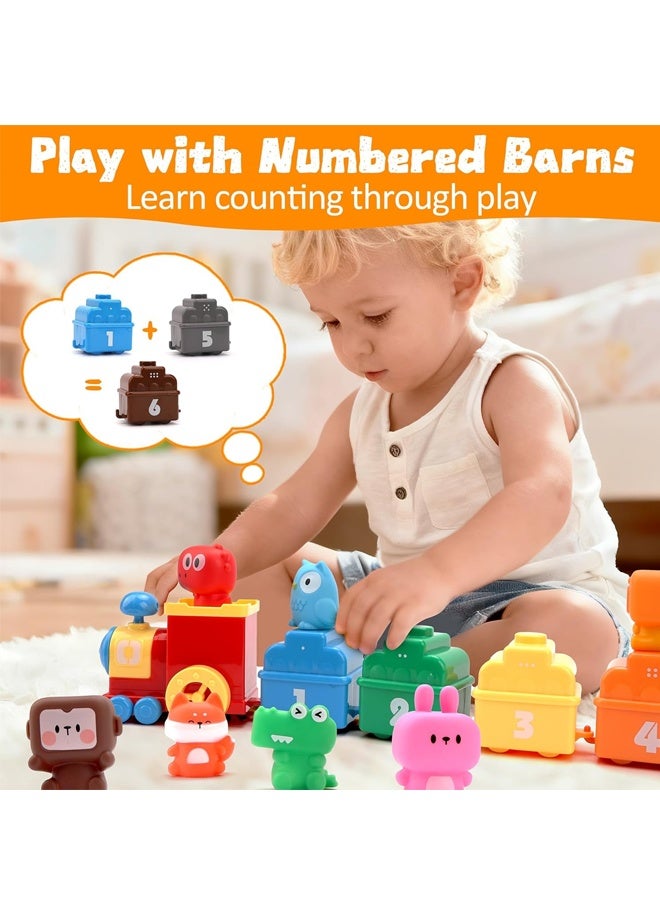 هالامودو مونتيسوري التعلم مزرعة القطار لعبة تعليمية للأطفال الصغار عمرهم 1-3 سنوات - يتضمن 9 حيوانات مزرعة و 1 مزارع للمتعة المطابقة ، هدايا عيد ميلاد للأولاد والبنات - Image 2