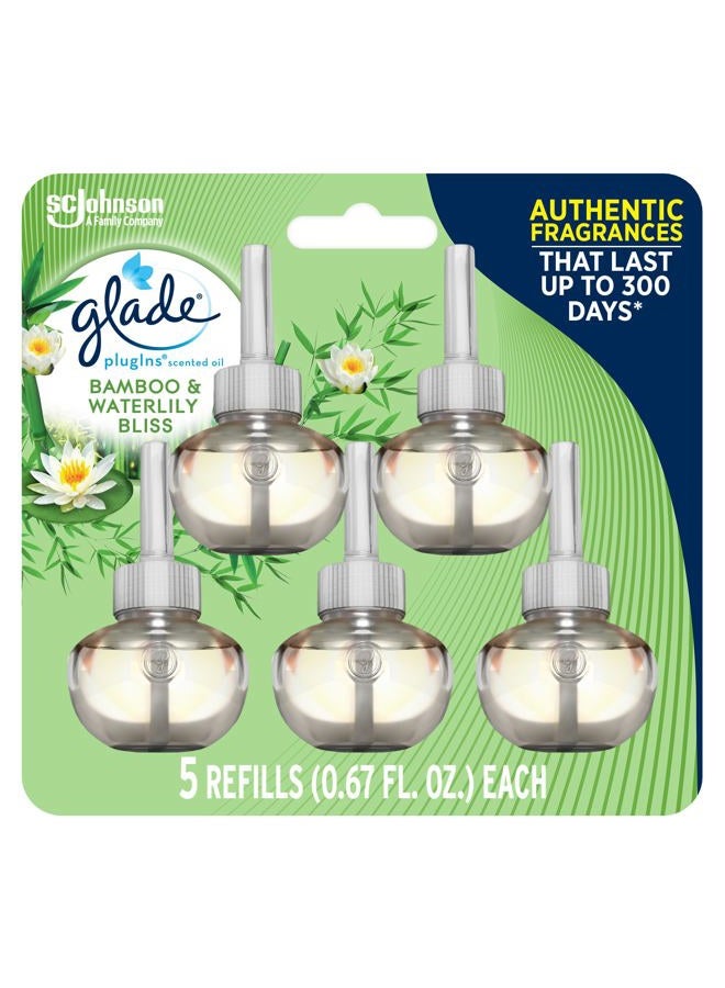 Glade PlugIns Refills Air Freshener, Scented and Essential Oils for Home and Bathroom, Bamboo & Bliss, 3.35 Fl Oz, 5 Count - Image 1