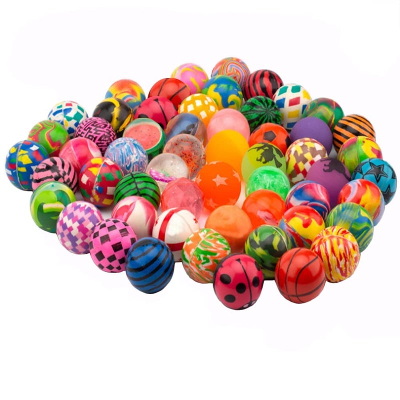 OBTANIM 100 Pcs Colorful Bouncy Balls Bulk Mixed Pattern High Bouncing Balls for Kids Party Favors, Prizes, Birthdays Gift, 27 mm - Image 1